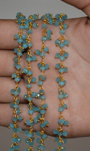 Meilleure vente 1,2,3 ..... 100 pieds de calcédoine aquatique pierre précieuse plaqué or perles de verre Cluster chapelet chaîne pour la fabrication de bijoux - Product Image 3