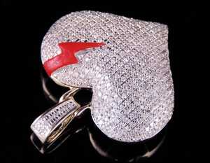 Pendentif en forme de cœur brisé en moissanite glacée de 25 carats VVS1, bijoux de luxe hip-hop rouge éclair, or, mignon, chrétien, argent sterling - Product Image 1