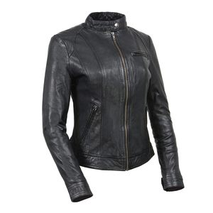 Chaqueta de cuero Real para motocicletas a la moda, bolsillos interiores para mujer, chaqueta de cuero gruesa de invierno tejida de alta calidad, 10 Uds. - Product Image 1