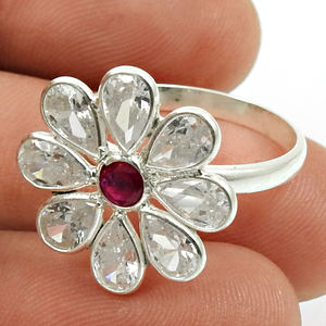Fabuloso diseño 925 plata esterlina Zirconia cúbica blanca forma de flor de rubí anillo delicado para aniversario boda joyería hecha a mano - Product Image 2