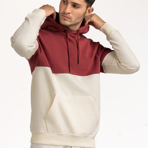 เสื้อฮู้ดผ้าฟลีซผ้าฝ้าย100% ทูโทนเนื้อนุ่มพร้อมเสื้อสีน้ำตาลแดงและตัวล่างสีครีมมีฮู้ดเชือกรูดและสวมใส่สบายสำหรับใส่สบาย - Product Image 3