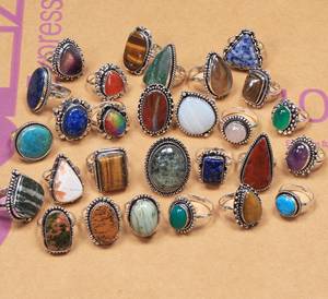 High Quality Modern Collection Indian Brass Material Assorted <b>Crystal</b> Gemstone Geometric Shape Handmade <b>Ring</b> Fashion Jewelry Lot - Product Image 1