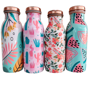 Bouteille d'eau de voyage en cuivre de qualité supérieure avec un design floral, ustensiles de cuisine émaillés et fabriqués en Inde, best-seller - Product Image 5