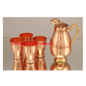 Luxury Mughlai Design Antique Vintage Pure Copper Water Pitcher with <b>Hammered</b> 4 Tumbler for Hotels Restaurants Cafes - Product Image 4