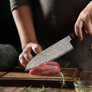 มีดเชฟด้ามไม้เหล็กดามัสกัสสีญี่ปุ่นบริการ ODM งานตามสั่งมีดทำครัวทำจากเหล็กดามัสกัสสี - Product Image 5