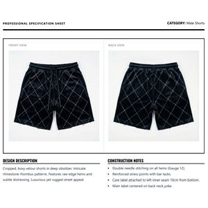 กางเกงขาสั้นผู้ชายผ้ากำมะหยี่แบบเป็นมิตรกับสิ่งแวดล้อม ตกแต่งด้วยคริสตัล ระบายอากาศได้ดี สไตล์สตรีทแวร์ ทรงบ็อกซี่ ใส่เล่นกีฬาหรือลำลอง ผลิตและขายส่ง - Product Image 6