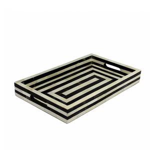 Ensemble de deux plateaux ronds Royston en bois de rotin vieilli fait à la main avec marbre perlé écologique pour le service des aliments à la maison - Product Image 5