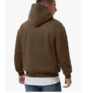 Pull-over à capuche ample et surdimensionné en polaire pour homme, col double couche, 300 grammes, poches avant solides en polyester/coton pour l'hiver - Product Image 3