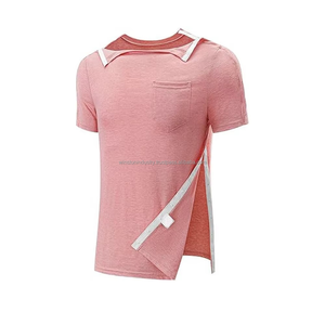 Camiseta de algodón con cierre de cremallera para rehabilitación, para después del hospital, con broches laterales para batas de paciente - Product Image 1