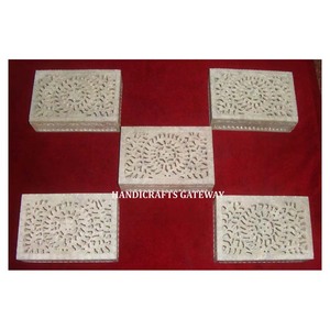 <b>Indian</b> Beautiful Natural Soapstone Jewelry Boxes for Gifting Decoration and <b>Ring</b> and Earing Gifts Soapstone Carving Boxes - Product Image 1