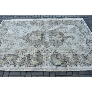 Alfombra Turca Vintage, Alfombra Grande de 5.4x8.5 pies, Alfombra de Lana a Cuadros Gris Marrón - Product Image 3