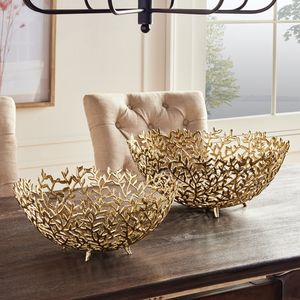 Cuenco de metal dorado de tendencia superior, forma ovalada con diseño texturizado, centro de mesa decorativo elegante para comedor y decoración del hogar - Product Image 6