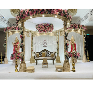 Boda hindú doble poste de madera Mandap boda india Gujurati ceremonia madera Mandap tradicional tallada pilares de madera Mandapam - Product Image 1