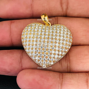 14K Solid Gold Natural Diamond Solid Gold Puffed <b>Heart</b> Pendant Fine Jewelry. - Product Image 2