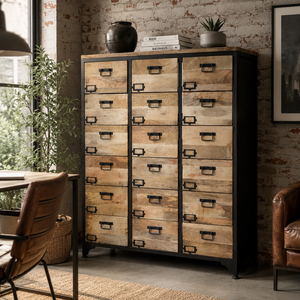 Akku Art Exports Solid Mango Wood Handmade Industrial Living/Dining Room Drawer Cabinet 5+ Drawers | Vintage Home Furniture - Product Image 1