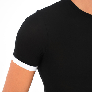 2025 manga corta 100% algodón camiseta lisa logotipo personalizado cuello redondo con costilla en contraste camiseta para hombre - Product Image 4