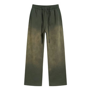 Pantalons de survêtement décontractés pour hommes High Street, en molleton de coton personnalisé, avec ourlet coupé, délavage acide, coupe évasée, délavé au soleil, écologique, rapide - Product Image 5