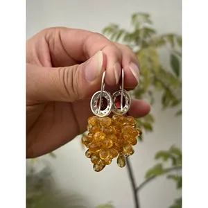925 <b>Silver</b> Dangle <b>Earrings</b> with Garnet & Citrine Beads Bohemian Style Drop <b>Hoop</b> <b>Earrings</b> for Christian Occasions & Parties - Product Image 3