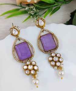 Boucles d'oreilles en moissanite polki et doublet de qualité supérieure, port minimale, parfaites pour les soirées, les occasions festives, les mariages - Product Image 1