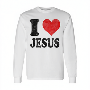 T-shirt à manches longues « J'aime Jésus » en coton, col rond, unisexe, adulte, cadeau religieux pour l'église - Product Image 3