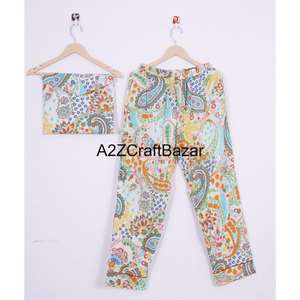 Ensemble de vêtements de nuit en coton Ultra-doux élégant pour femmes bloc à la main imprimé fleuri Maxi robe combinaison de nuit taille élastique confortable pour - Product Image 2