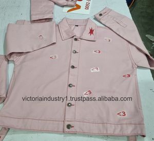 Ensemble pantalon en denim lavé pour dames en sergé à la mode Veste en toile pour hommes Vestes en jean rose pour femmes - Product Image 6