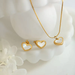 Romantic Heart Shape Pendant Jewelry Set French Style for Women with 18K Gold Plated O-Shaped <b>Chain</b> 304 Stainless Steel - Product Image 4