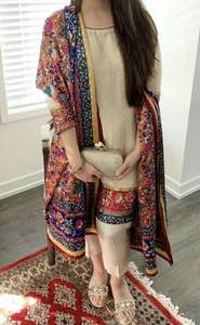 Colorful Floral Pattern Dupatta Glass Work-Ethnic <b>Silk</b> <b>Shawl</b> with Patchwork-Style Design - Product Image 3