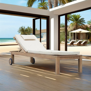 Chaise longue inclinable en teck massif durable, résistante aux UV, pour extérieur, piscine, jardin, patio, parc, hôtel, resort, villa - Product Image 1