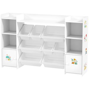 Baule Portaoggetti per Bambini Bianco con 8 Contenitori Rimovibili e Libreria per Comodo Stoccaggio dei Giocattoli Modello AL1042 - Product Image 1