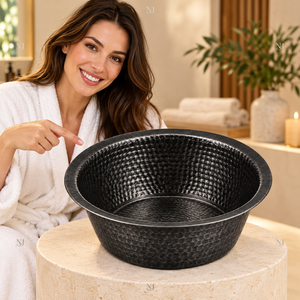 Bassin de pédicure en cuivre noir, finition martelée sans tuyauterie, baignoire de trempage des pieds, 100% véritable couleur noir antique, lisse - Product Image 3