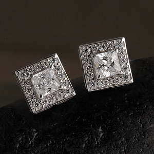 Compre Pendientes de Plata de Ley 925 de Primera Calidad para Mujer, Pendientes de Diamantes con Corte Princesa, Formas Geométricas de Gota de Agua, Dorados - Product Image 2