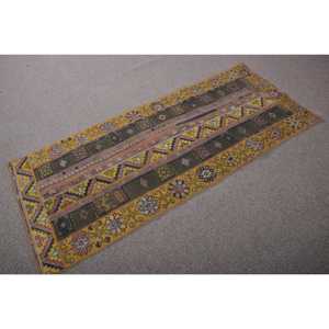 Alfombra turca de 2,6x6,4 pies, alfombra, alfombra amarilla con lunares de lana - Product Image 2