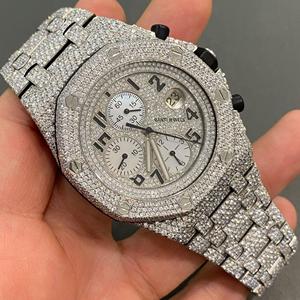 Reloj Cronógrafo de Lujo con Incrustaciones de Moissanita, Esfera de Cristal, Correa de 20 mm, Movimiento Dual Ecológico, Acero Inoxidable - Product Image 1