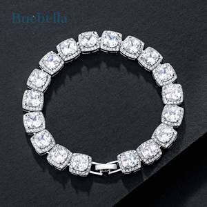 10mm14K <b>White</b> Iced Out <b>Gold</b> Plated 925 Sterling Silver Princess Cut Clustered Tennis <b>Bracelet</b> For <b>Men</b> - Product Image 1