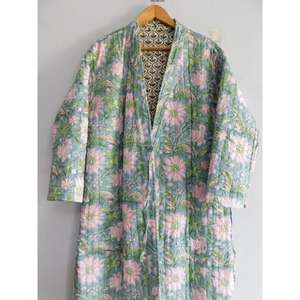 บล็อกพิมพ์เสื้อกิโมโนยาวชุดนอนยาวชุดว่ายน้ํา beachwear เสื้อคลุมอาบน้ําผ้านุ่มผ้าฝ้ายเสื้อคลุมอาบน้ําชุดนอน - Product Image 2