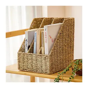 Cheapest elegant seagrass magazine holder small office paper filing storage accessories movable brochure holders
