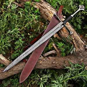 ดาบไวกิ้งเหล็กดามัสกัสคุณภาพสูง งานแฮนด์เมด ตีขึ้นรูปด้วยมือ ขายส่งยอดนิยม สำหรับการเอาตัวรอดกลางแจ้งและตั้งแคมป์ พร้อมปลอกดาบ - Product Image 3