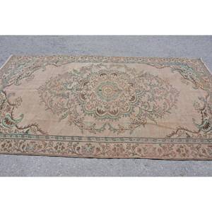 Tapis Turc Vintage Traditionnel Beige Bleu 5.3 X 9.7ft Fait Main Laine Patchwork Design Abstrait Rectangle Motif Peluche Latex - Product Image 3