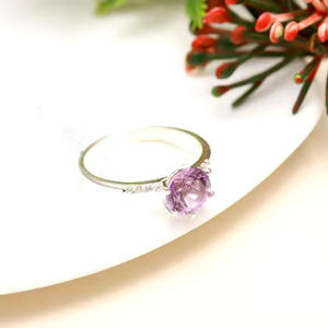 Banda minimalista de Plata de Ley 925, anillo de boda clásico con piedras preciosas, piedra amatista, compromiso, fiesta, aniversario, anillos finos - Product Image 2