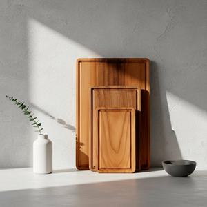 ชุดเขียงไม้วอลนัทพรีเมียม 3 ชิ้น เขียงไม้สำหรับเสิร์ฟอาหารแบบสองด้าน ใช้ในครัวเรือนหรือร้านอาหาร - Product Image 1