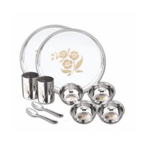 Ensemble de couverts en acier inoxydable classique de qualité supérieure, 10 pièces, comprenant des assiettes rondes, des plats et des couverts - Product Image 1