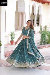 Indian Wedding Wear Vichitra Silk Lehenga Choli With Sequins and Zari Multi Embroidered Work Attractive Lace Border Dupatta - Product Image 3