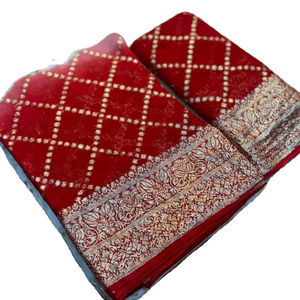 Shree ชุดซารีสำหรับเจ้าสาวผ้าพิมพ์ลายชิเวกซ์สองโทนสีวิสคอสจากอินเดีย - Product Image 1