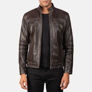 Chaqueta de cuero genuino para hombre, abrigo de bombardero de motorista negro, ropa de abrigo cálida de piel de vaca para montar informal y ropa de calle diaria - Product Image 2