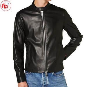 2025 hombres gran oferta chaqueta de cuero de piel de vaca auténtica High Street Slim Fit invierno Stand Collar frente Logo personalizado - Product Image 1