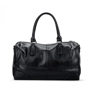 Bolsa de Viaje de Fin de Semana de Cuero con Cierre de Cremallera, Bolsa de Viaje Resistente Negra - Product Image 3