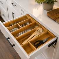 Organisateur de tiroir à couverts extensible en bambou, plateau à ustensiles réglable, boîte de rangement rectangulaire pour couverts de cuisine