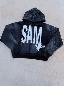 เสื้อฮู้ดสวมหัวสไตล์วินเทจของผู้ชาย OEM เสื้อ100% ผ้าฝ้ายฝรั่งเศสเทอร์รี่ออกแบบโลโก้ได้ตามต้องการเสื้อผ้าลำลองติดพลอยเทียม - Product Image 3