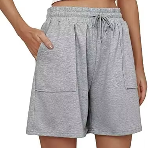 Wholesales Casual Summer Wear Womens Cotton Jersey Sweat <b>Shorts</b> Loose Athletic Drawstring Waist Running <b>Shorts</b> with Pockets - Product Image 1